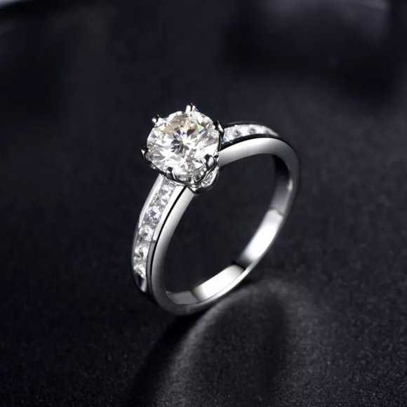1 Carat Moissanite Solitaire Ring with 925 Sterling Silver Band - Picture 1 of 11